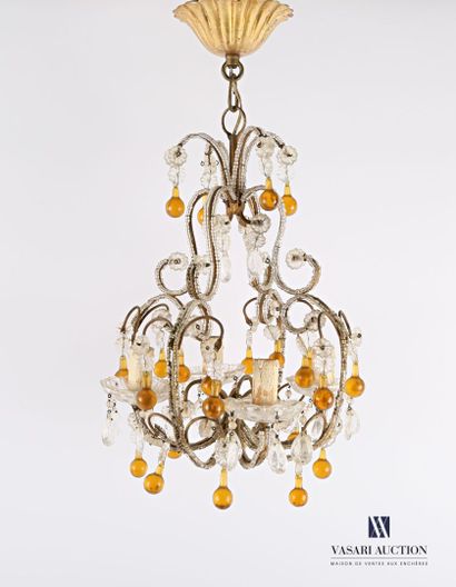 null Chandelier with metal cage and glass with four arms of light decorated with...