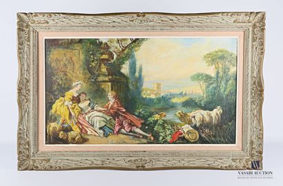 null French school of the 20th century

Scene of pastoral seduction

Oil on canvas

(a...