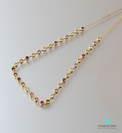 null Necklace in vermeil decorated with multicoloured round stones, clasp snap hook

Gross...