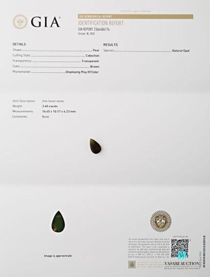 null Brown pear cabochon opal on 3.40 carat paper with its GIA certificate of October...