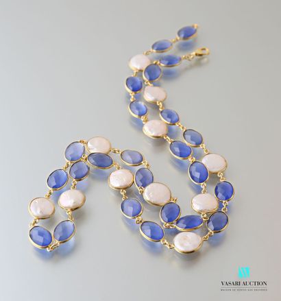 null Vermeil necklace decorated with flat baroque pearls and chalcedony oval faceted...