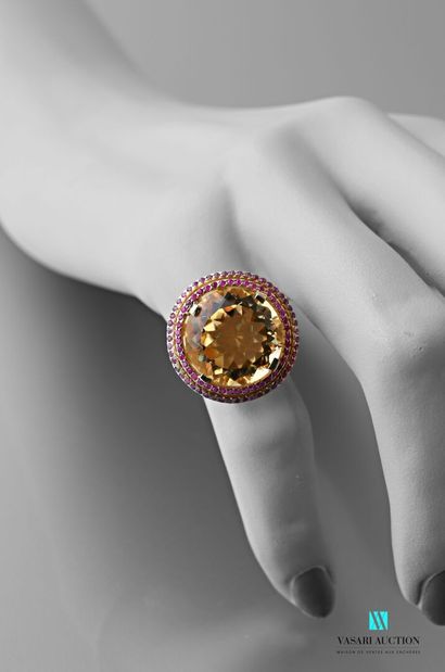 null Vermeil ring set with a round citrine calibrating about 20 carats in a small...