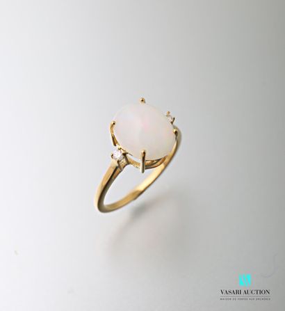 null Vermeil ring set with a cabochon opal calibrating approximately 2 carats and...