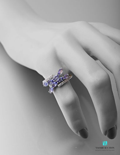 null 925 sterling silver ring set with two rows of tanzanites in a shoulder of white...