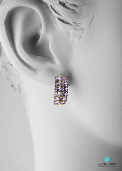 null Pair of vermeil earrings decorated with two lines of tanzanites oval size, Belgian...
