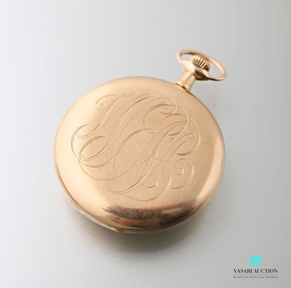 null Waltham, pocket watch in 585-thousandths yellow gold, chased back with numerals,...