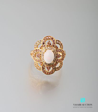 null Flower " Flower " ring in 925 thousandths vermeil pavé of yellow sapphires treated...