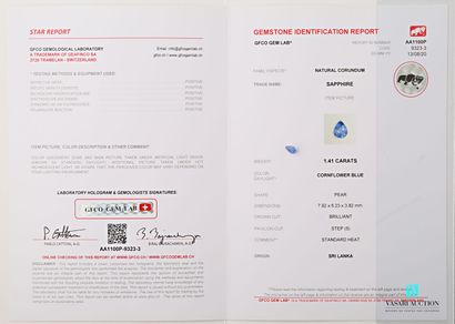 null Saphir poire sur papier de 1,41 carat avec son certificat GFCO du 13 août 2020...