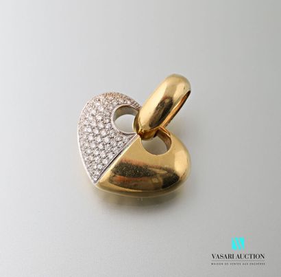 null Chimento, 750 thousandths gold heart pendant, half of the heart paved with brilliants,...