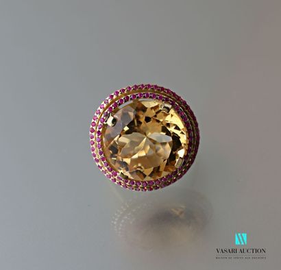 null Vermeil ring set with a round citrine calibrating about 20 carats in a small...
