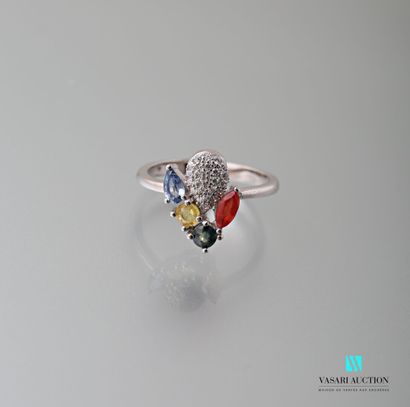 null 925 sterling silver ring set with colored sapphires treated in a drop pattern...