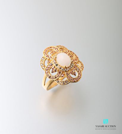 null Flower " Flower " ring in 925 thousandths vermeil pavé of yellow sapphires treated...