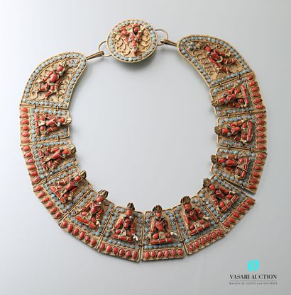 null Metal breastplate necklace decorated with characters in reserves embellished...