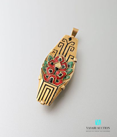 null Art Deco brooch pendant in 750 yellow gold with polychrome enamel decoration...