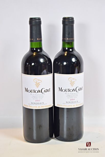 null 2 bouteilles	MOUTON CADET 	Bordeaux mise nég.	

	1 blle de 2005, 1 blle de 2003.		

	Et....