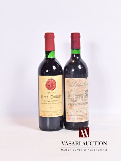 null Lot de 2 bouteilles comprenant :		

1 bouteille	Château VIEUX TAILLEFER	St Emilion	1975

1...