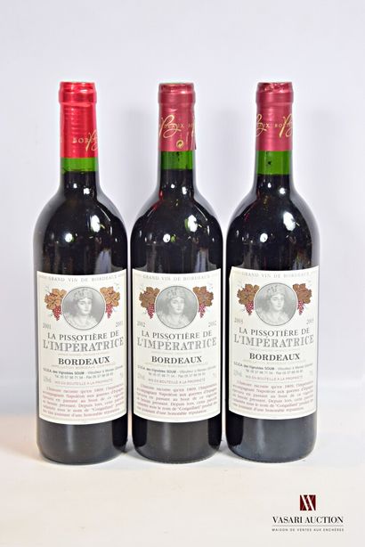 null 3 bouteilles	LA PISSOTIÈRE DE L'IMPÉRATRICE	Bordeaux	

	1 blle de 2003, 1 blle...