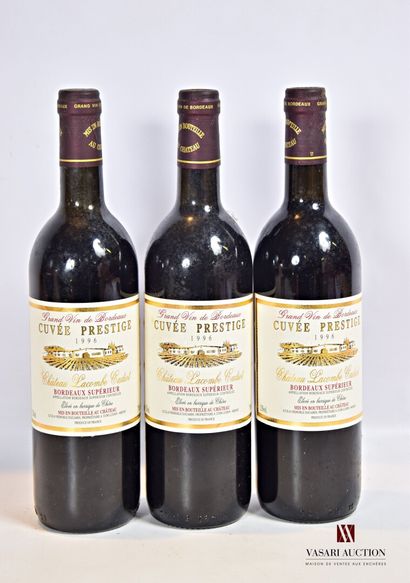 null 3 bouteilles	Château LACOMBE CADIOT	Bordeaux Sup	1996

	Cuvée Prestige. Présentation...