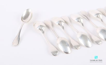 null A suite of twelve teaspoons in silver, the handles fretworked and decorated...