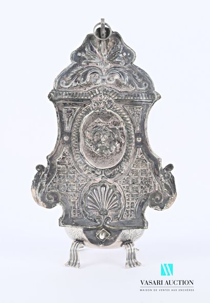 null A silver stoup with a hinged lid, it has an engraved decoration of foliated...