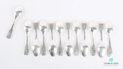 null Suite of twelve silver mocha spoons, single flat handles

Weight: 187.72 g