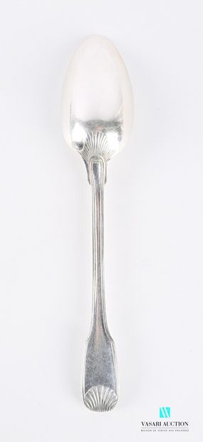 null Stew spoon in silver, the handle decorated with a net decoration ending with...