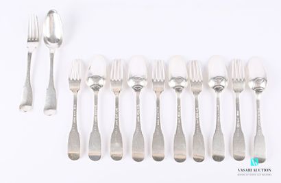null Suite of six flat silver table settings, monogrammed VH

Amiens late 18th century

Weight:...