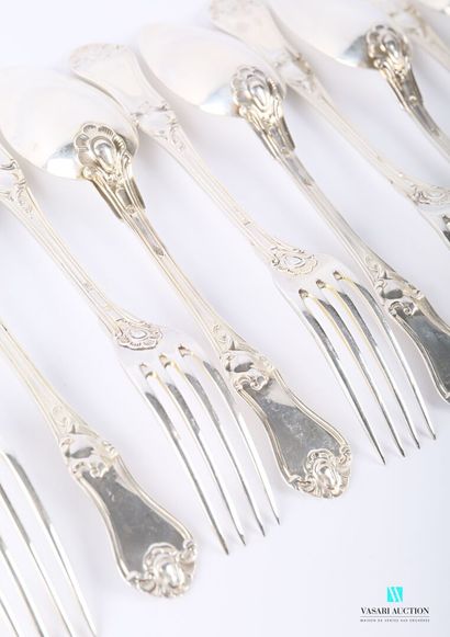 null A suite of twelve silver cutlery with a silver plated centrepiece, the moving...