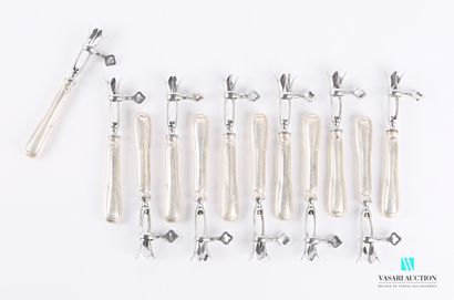 null A suite of twelve chop handles, the handles in silver with fillet decoration...