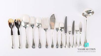 null Silverware set 800 thousandths, the handle with net decoration comprising twelve...