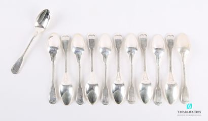 null Suite of twelve silver teaspoons, the handles decorated with nets

Weight: 234.3...