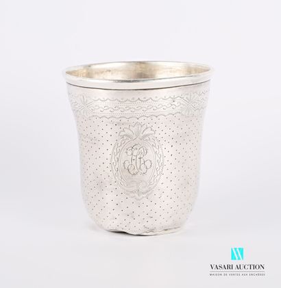 null A 950 thousandths silver truncated-cone shaped goblet with a medallion in the...