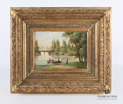 null French school of the XIXth century

Animated lake landscape

Oil on panel

Signed...