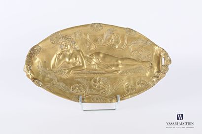 null Vide-poche en bronze de forme ovale à décor en bas-relief d'une nymphe allanguie...