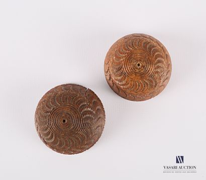 null Rosary case in corozo walnut carved in an ovoid shape, the body carved with...