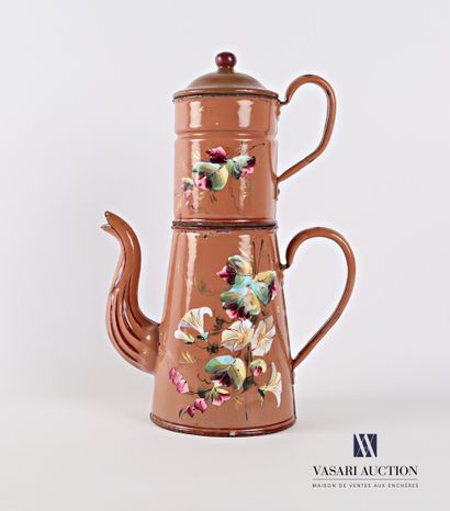 null Coffee maker and its truncated cone-shaped filter in enamelled metal with polychrome...