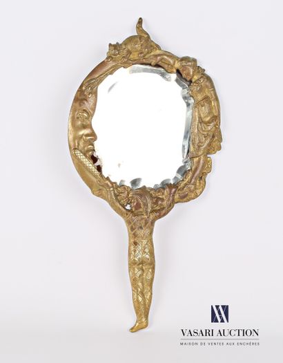 null Face à main en bronze, le miroir à vue mouvementée biseauté s'inscrit dans un...
