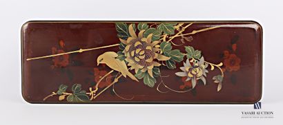 null Rectangular glove box made of boiled lacquered cardboard with polychrome decoration...