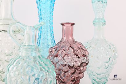 null Bubble glass set comprising two carafes, a bottle and its stopper, a parma tinted...