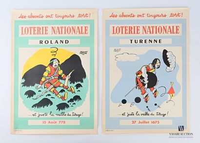 null Lot de deux affiches pour la loterie nationale « Turenne » et « Roland ». 1957....
