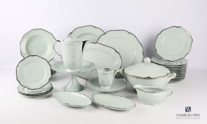 null Table service part in celadon porcelain with a silver fillet rim, consisting...
