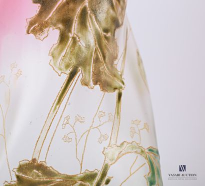 null Vase de forme oblongue en verre givré à décor d'iris et libellules émaillées...