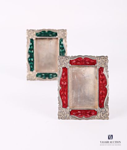 null Pair of silver-plated metal frames with a moving border showing red and green...