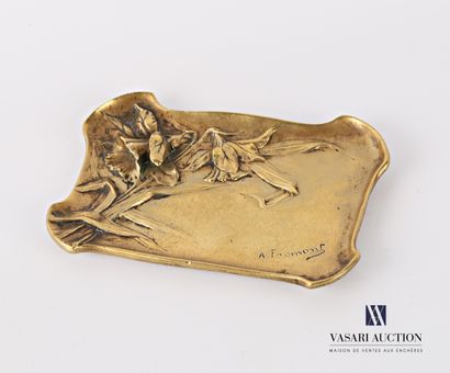 null Rectangular bronze vacuum pouch with lily decoration, signed A.Fromont on the...