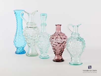 null Bubble glass set comprising two carafes, a bottle and its stopper, a parma tinted...
