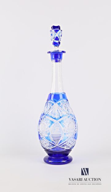 null Blue overlay crystal decanter with rose and palm decoration

Czechoslovak work

High....