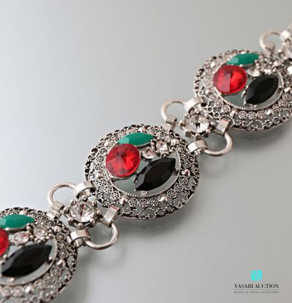 null Metal bracelet decorated with three medallions with fancy stones, the border...