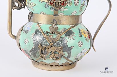 null Coloquial shaped porcelain jug with enamelled decoration of peonies and fantastic...