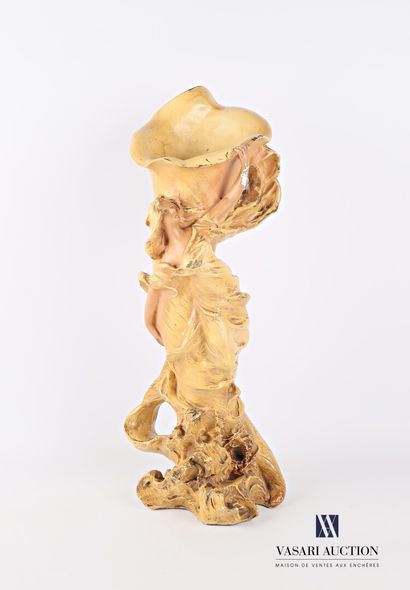 null Plaster soliflore vase with polychrome patina showing an elegant draped arum...