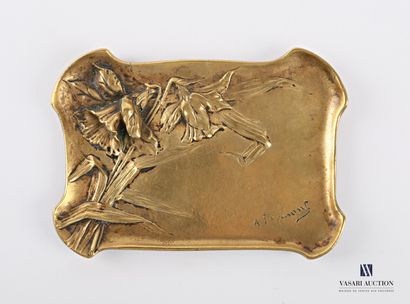 null Rectangular bronze vacuum pouch with lily decoration, signed A.Fromont on the...